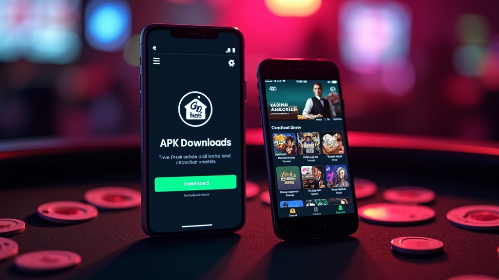 Dwa telefony pokazujące Android i iOS w kasynowym otoczeniu