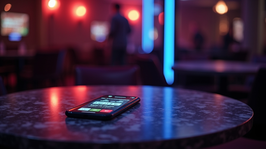 Telefon z ekranem instalacji aplikacji kasyna w ciemnym wnętrzu